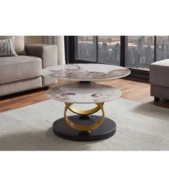 Stolik kawowy DANCING RINGS 135 cm ceramika w optyce marmuru