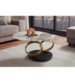 Stolik kawowy DANCING RINGS 135 cm ceramika w optyce marmuru