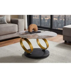 Stolik kawowy DANCING RINGS 135 cm ceramika w optyce marmuru