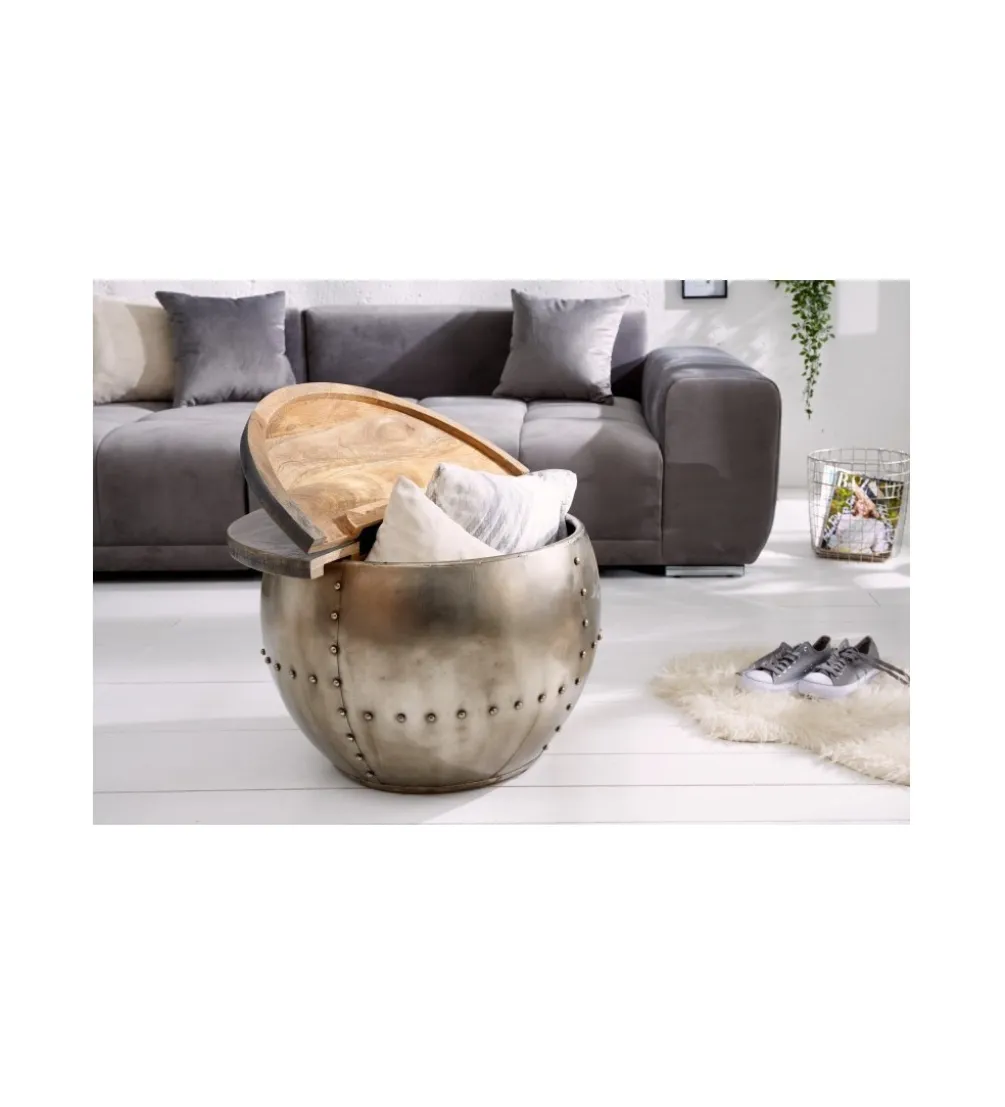 Stolik kawowy Drump Storage 68 cm z blatem z drewna Mango