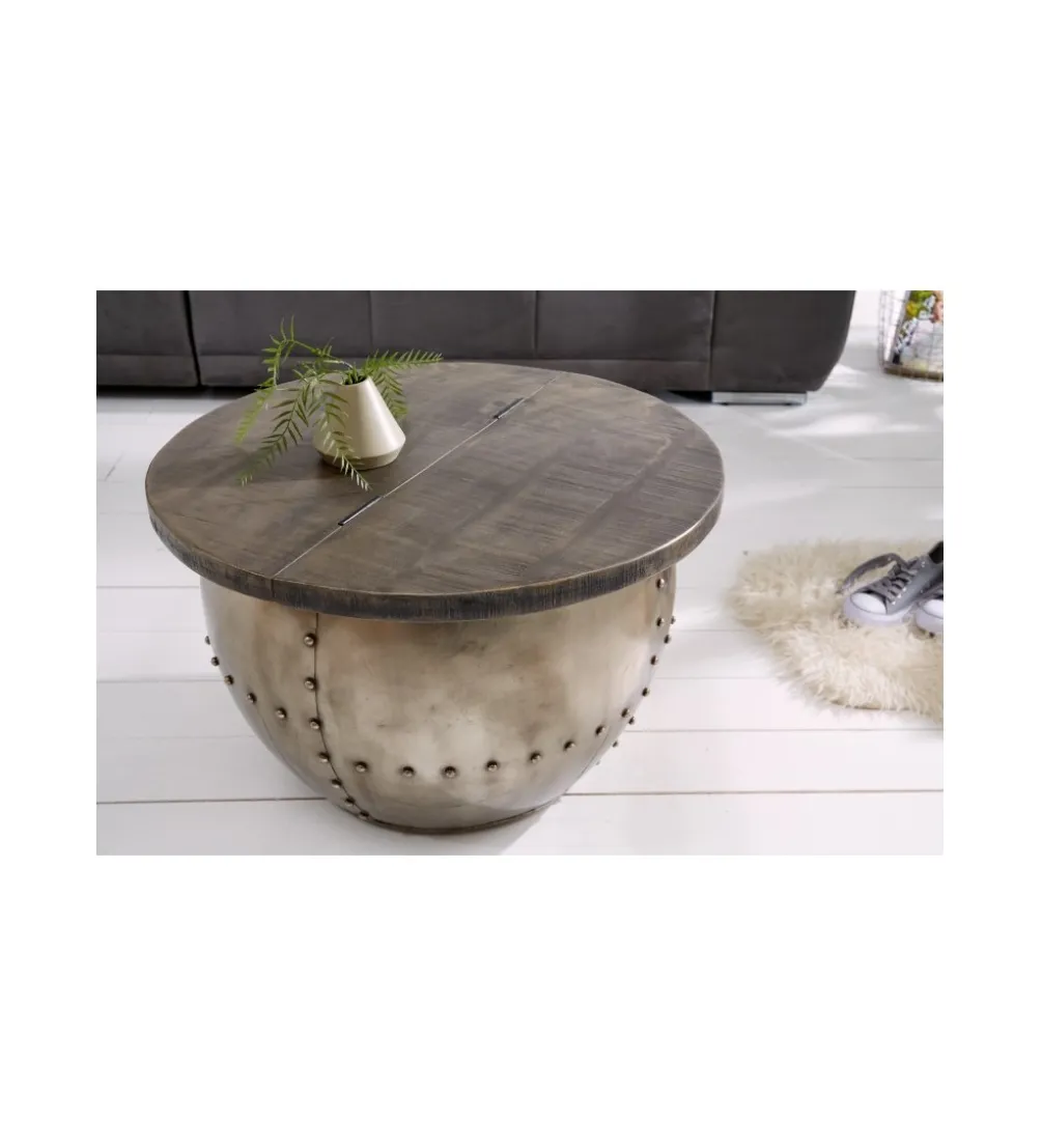 Stolik kawowy Drump Storage 68 cm z blatem z drewna Mango