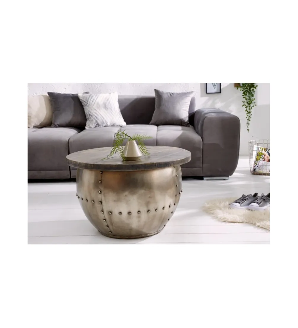 Stolik kawowy Drump Storage 68 cm z blatem z drewna Mango
