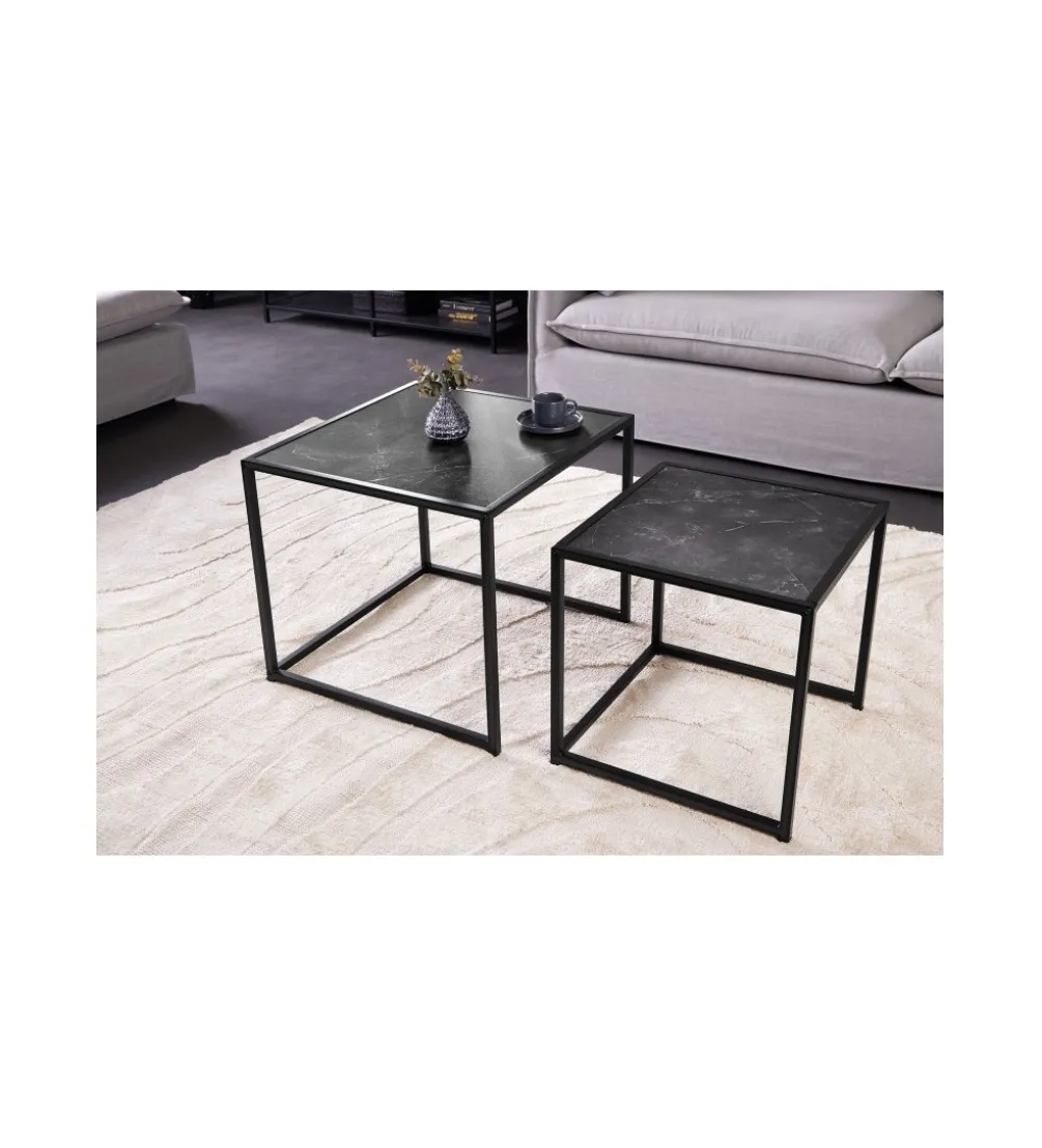 Stolik kawowy FONTERA set 2 w optyce marmuru