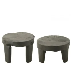 Stolik kawowy HERAS set 2 drewno teak czarny