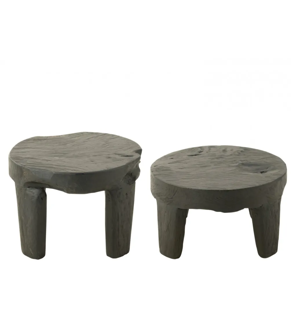 Stolik kawowy HERAS set 2 drewno teak czarny