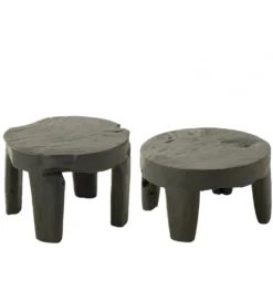 Stolik kawowy HERAS set 2 drewno teak czarny