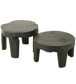 Stolik kawowy HERAS set 2 drewno teak czarny