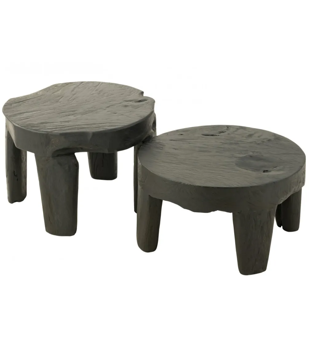 Stolik kawowy HERAS set 2 drewno teak czarny