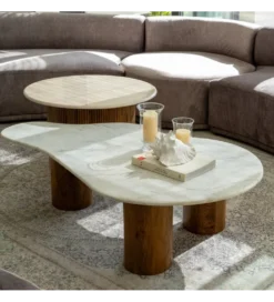 Stolik kawowy HUGI 135 cm marmur drewno mango