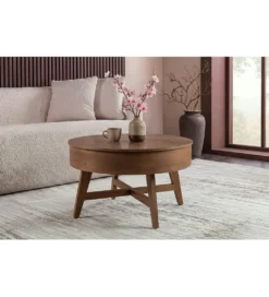 Stolik kawowy KYOTO 70 cm z schowkiem drewno mango
