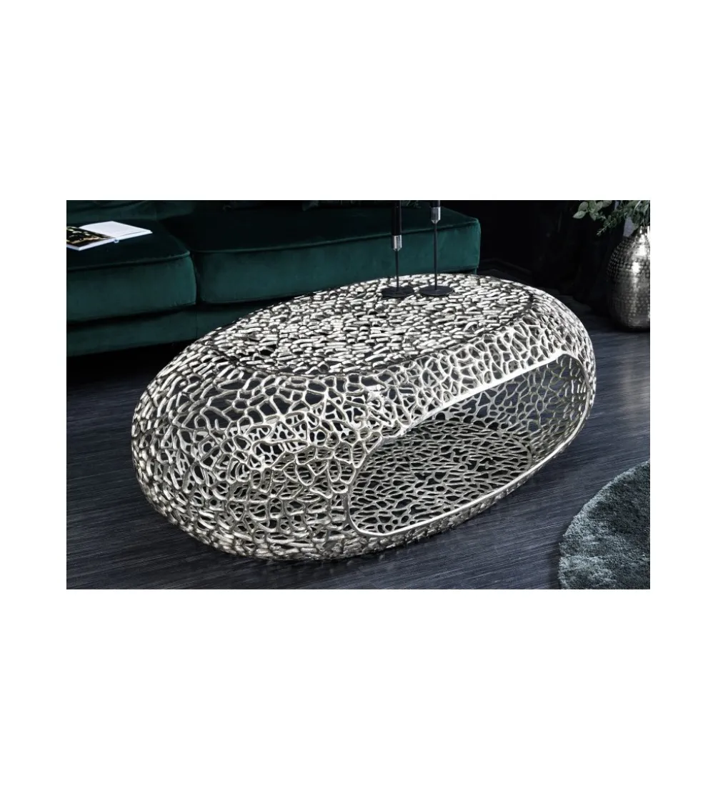 Stolik kawowy LEAF 119 cm srebrny