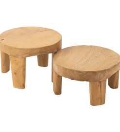 Stolik kawowy LEONI set 2 drewno teak