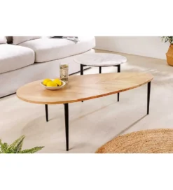 Stolik kawowy LINDO set 2 drewno akacja marmur