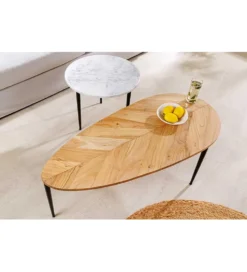 Stolik kawowy LINDO set 2 drewno akacja marmur