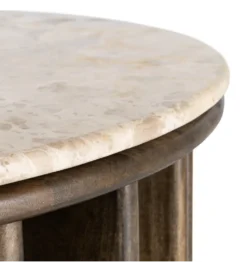Stolik kawowy MARMOLON 90 cm drewno mango marmur