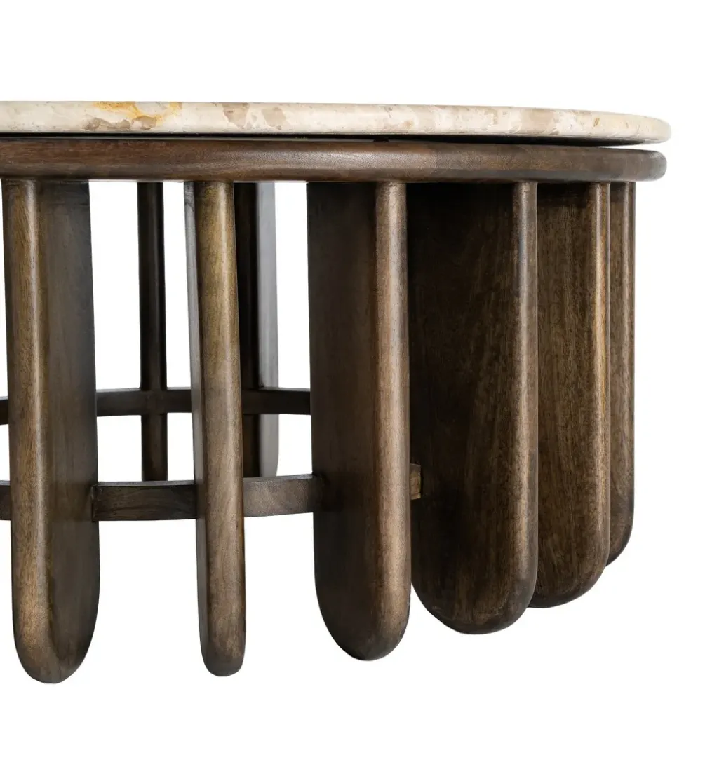 Stolik kawowy MARMOLON 90 cm drewno mango marmur
