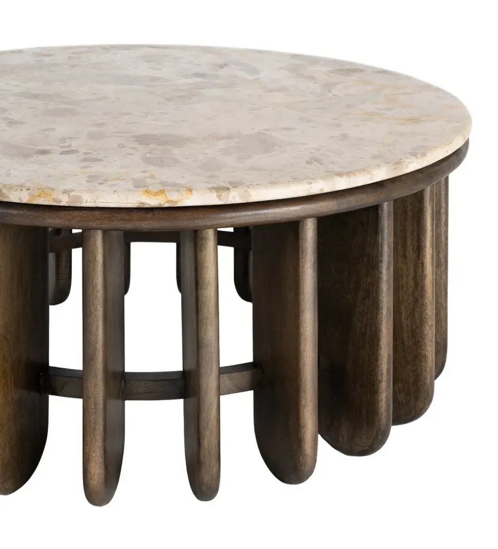 Stolik kawowy MARMOLON 90 cm drewno mango marmur
