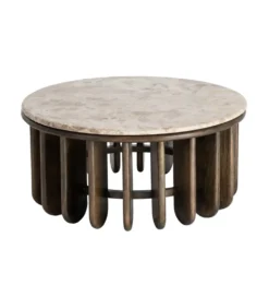 Stolik kawowy MARMOLON 90 cm drewno mango marmur