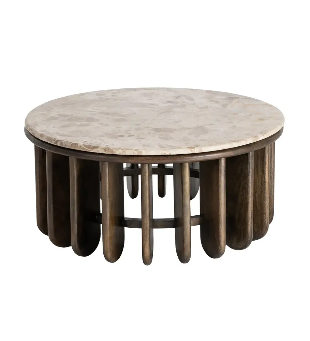 Stolik kawowy MARMOLON 90 cm drewno mango marmur