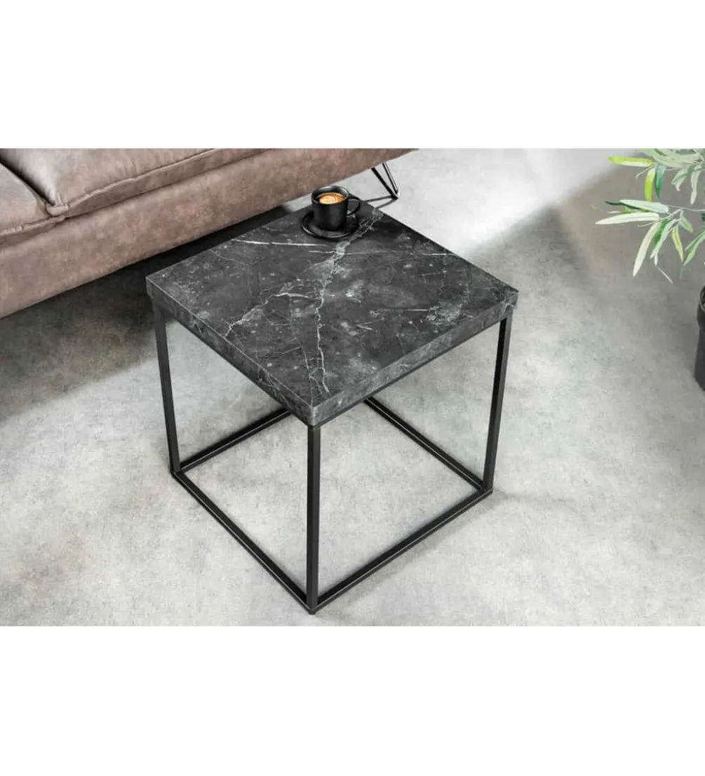 Stolik kawowy MENSA 40 cm w optyce marmuru antracytowy