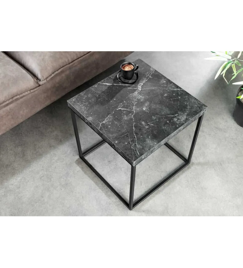 Stolik kawowy MENSA 40 cm w optyce marmuru antracytowy