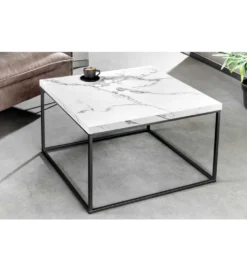 Stolik kawowy MENSA 60 cm w optyce marmuru biały