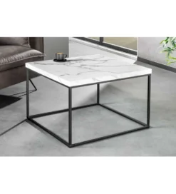 Stolik kawowy MENSA 60 cm w optyce marmuru biały