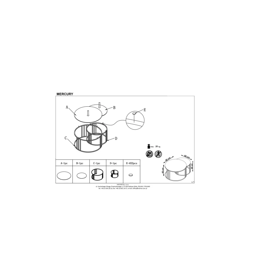 Stolik kawowy MERCURY set 2 srebrny