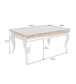 Stolik kawowy MODERN BAROCK BARRACUDA 100 cm chromowany szklany blat BEZ blatu tekowego