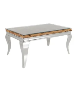 Stolik kawowy MODERN BAROCK BARRACUDA 100 cm chromowany szklany blat BEZ blatu tekowego