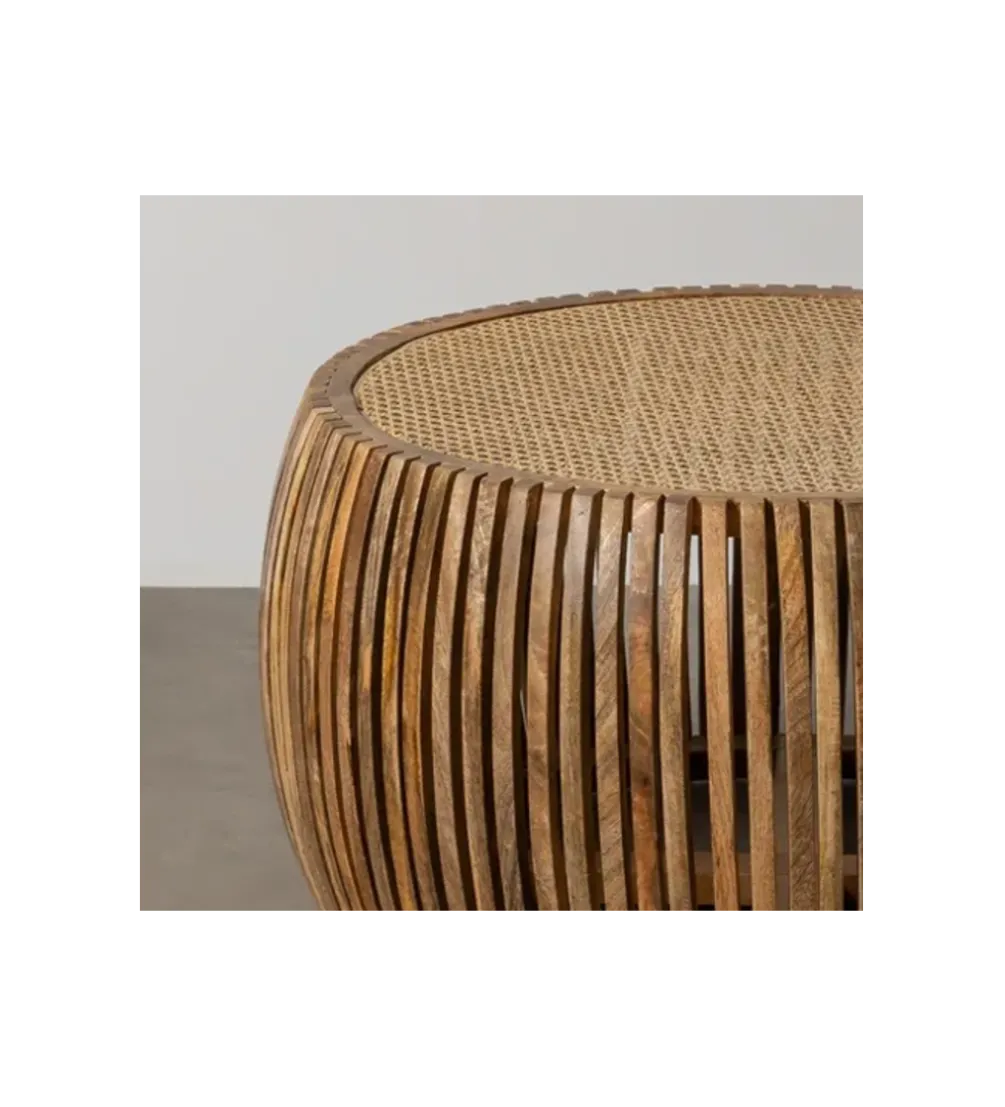 Stolik kawowy MURPI 75 cm drewno mango rattan