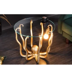 Stolik kawowy OCTOPUS 50 cm z lampą złoty