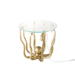 Stolik kawowy OCTOPUS 50 cm z lampą złoty