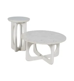 Stolik kawowy ONAKI 75 cm drewno mango marmur biały