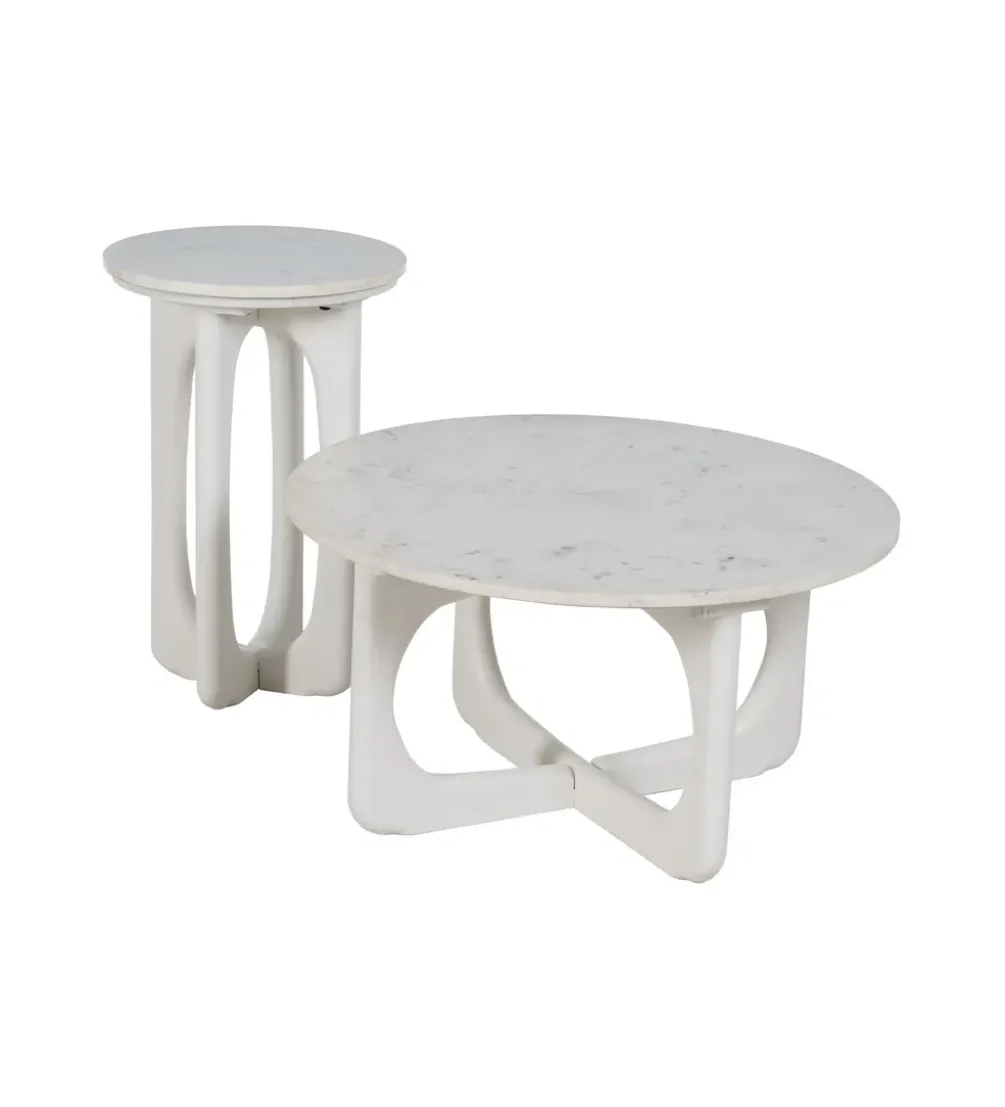 Stolik kawowy ONAKI 75 cm drewno mango marmur biały