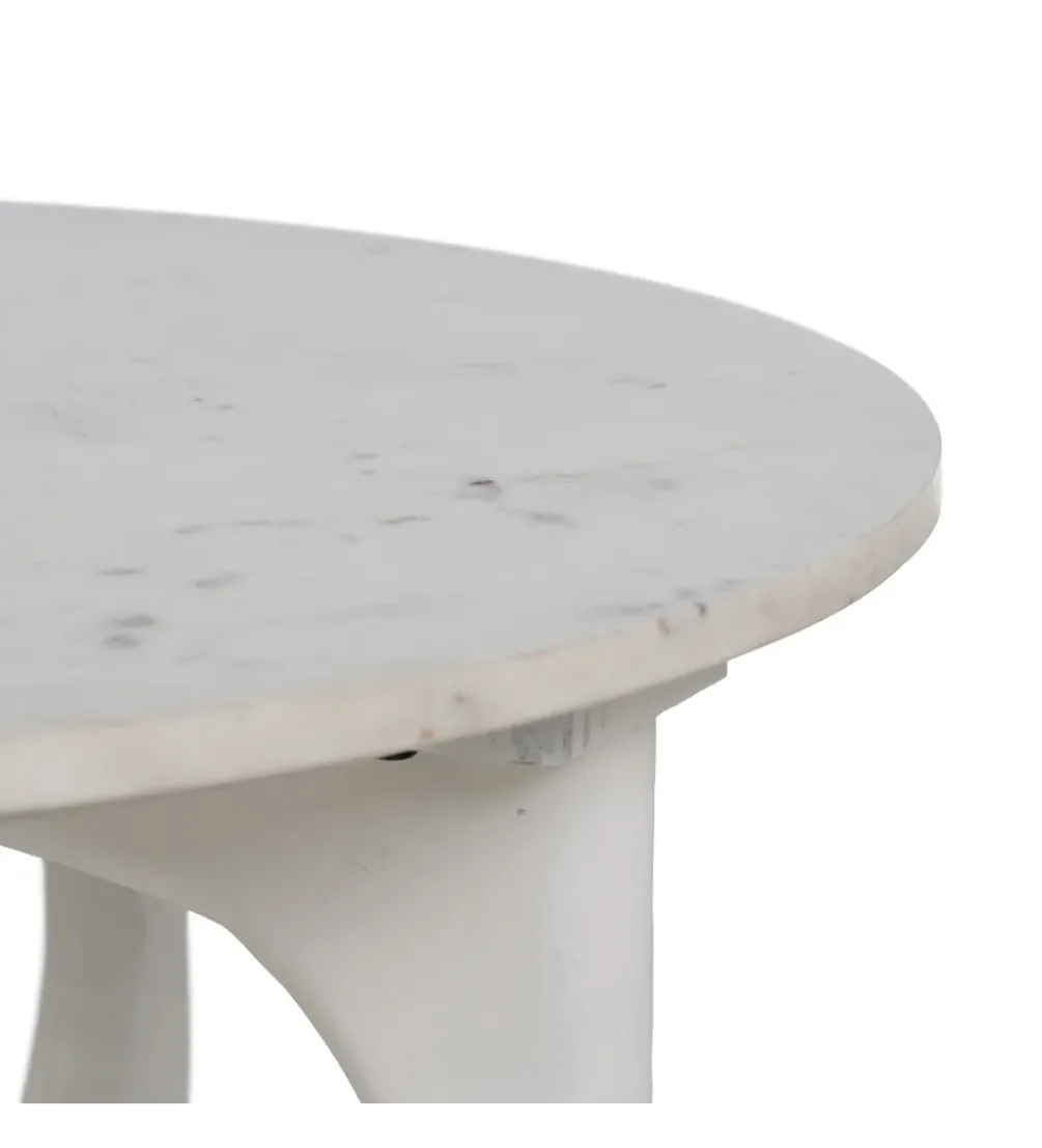 Stolik kawowy ONAKI 75 cm drewno mango marmur biały