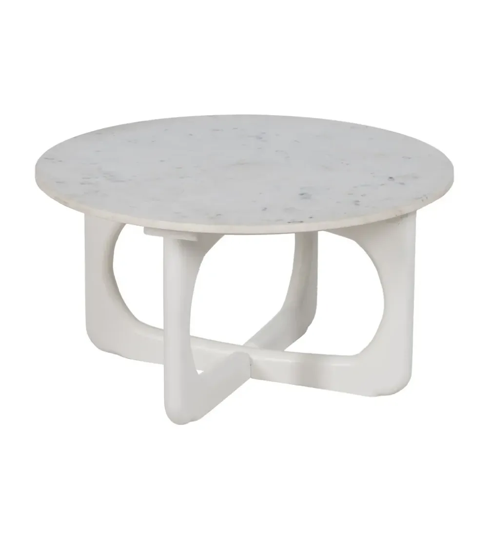 Stolik kawowy ONAKI 75 cm drewno mango marmur biały