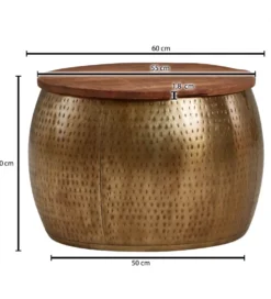 Stolik kawowy ORIENT 60 cm złoty drewno mango