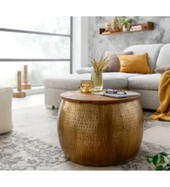 Stolik kawowy ORIENT 60 cm złoty drewno mango