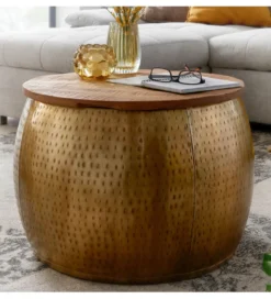 Stolik kawowy ORIENT 60 cm złoty drewno mango
