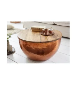 Stolik kawowy Orient Storage 60 cm miedziany z blatem Mango
