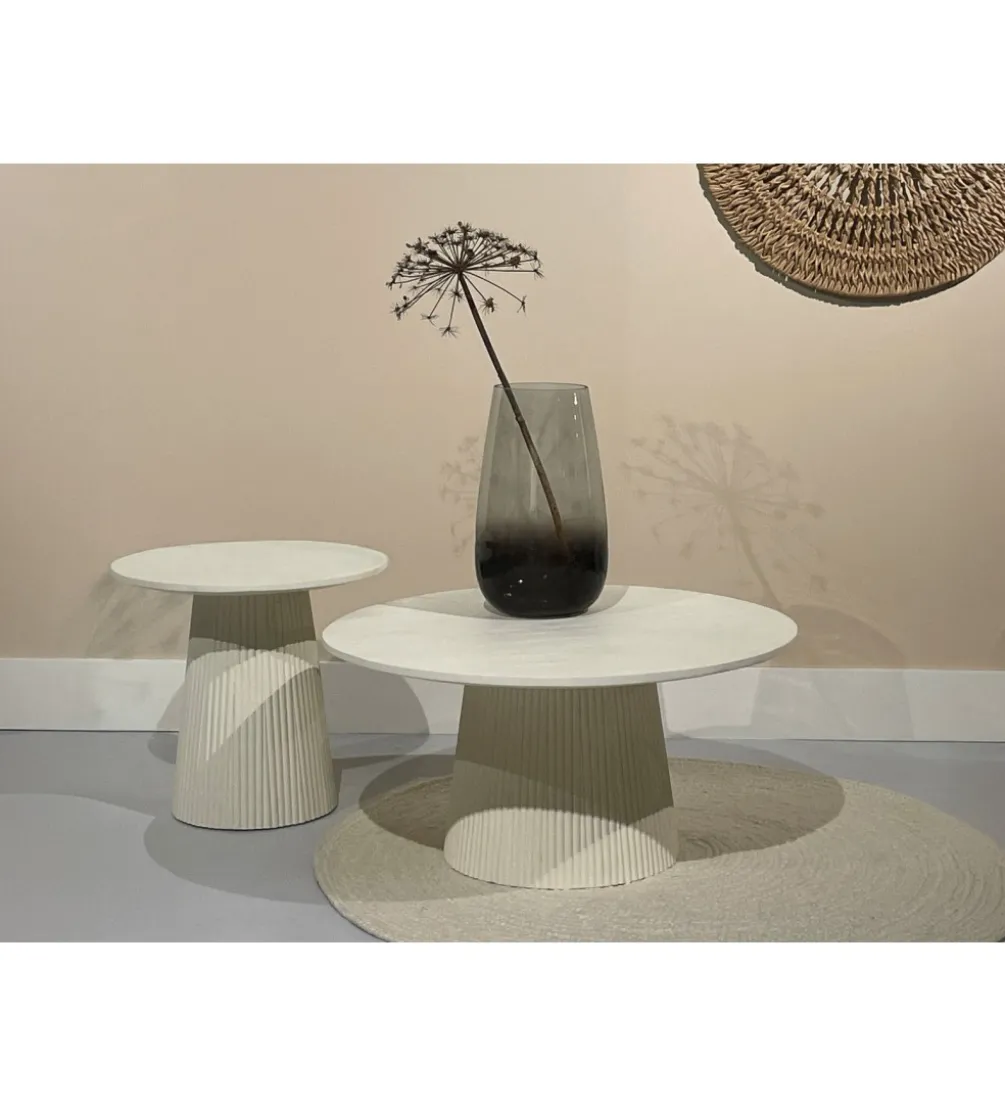 Stolik kawowy PATO 80 cm drewno mango biała