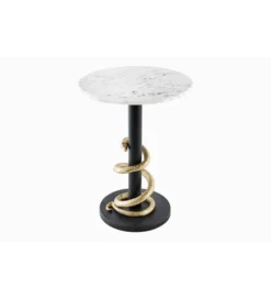 Stolik kawowy SERPENS 41 cm w optyce białego marmuru