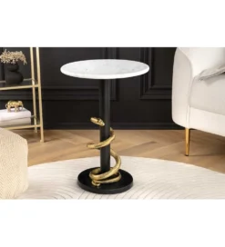 Stolik kawowy SERPENS 41 cm w optyce białego marmuru