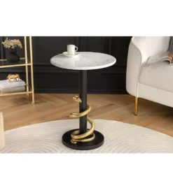 Stolik kawowy SERPENS 41 cm w optyce białego marmuru