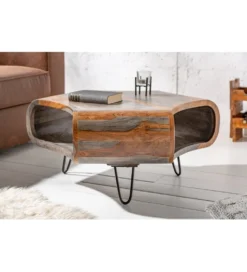 Stolik kawowy SPIN RETRO 70 cm drewno Sheesham