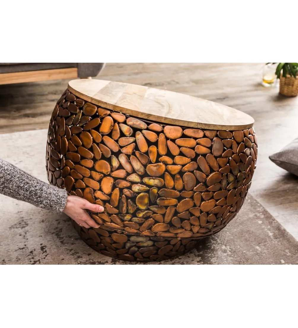 Stolik kawowy STONE MOSAIC set 2 drewno akacja