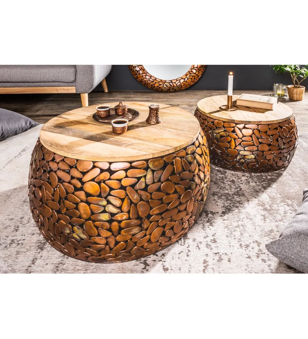 Stolik kawowy STONE MOSAIC set 2 drewno akacja