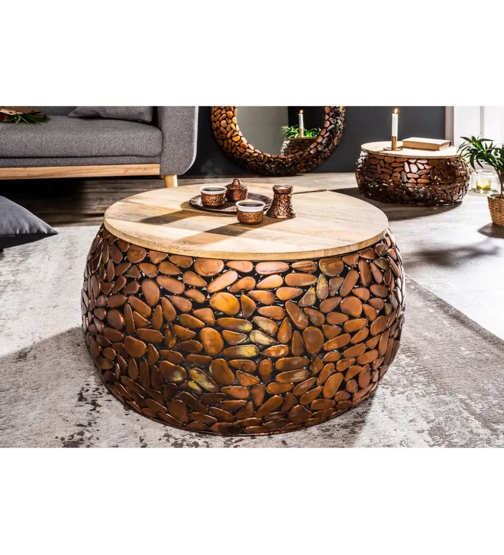 Stolik kawowy STONE MOSAIC set 2 drewno akacja