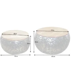 Stolik kawowy STONE MOSAIC set 2 drewno akacja